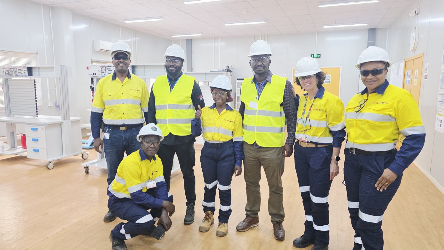 The AGUIPE delegation and SimFer teams at the Technical Training Centre on the Beyla mine site.