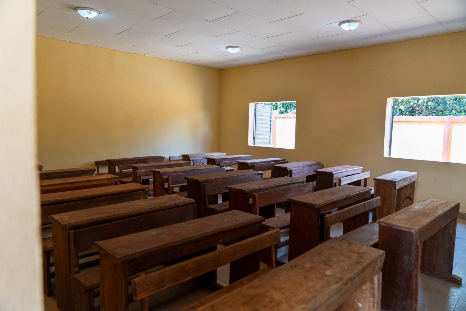A classroom in one of the five new schools handed over in Beyla