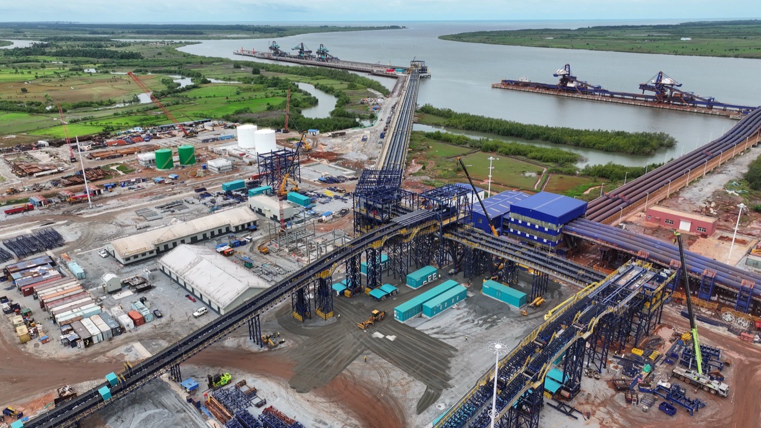 Aerial view of SimFer’s port facilities at Morebaya